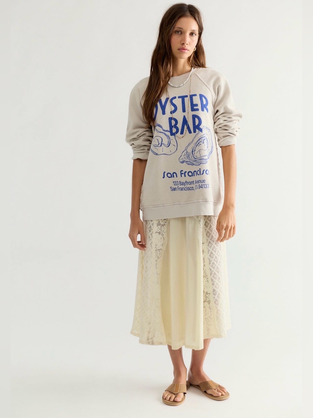 NWT Free People X Retro Brand Oyster Bar Crewneck Pullover Sweatshirt Size M